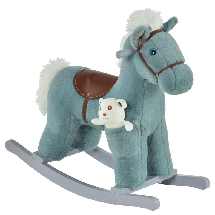 Kids Plush Ride-On Rocking Horse Toy Children Chair with Soft Plush Toy & Fun Realistic Sounds - Blue