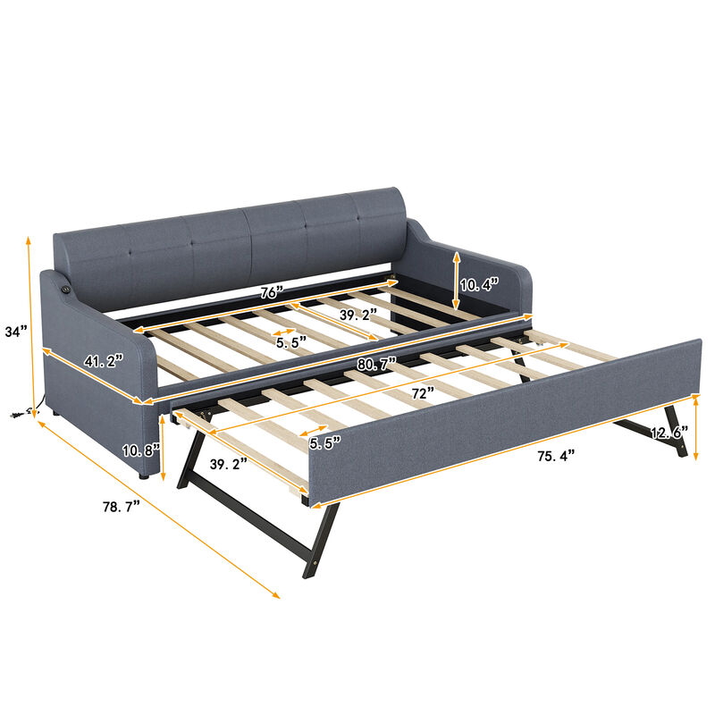 Merax Upholstery Daybed with Trundle and USB Charging Design