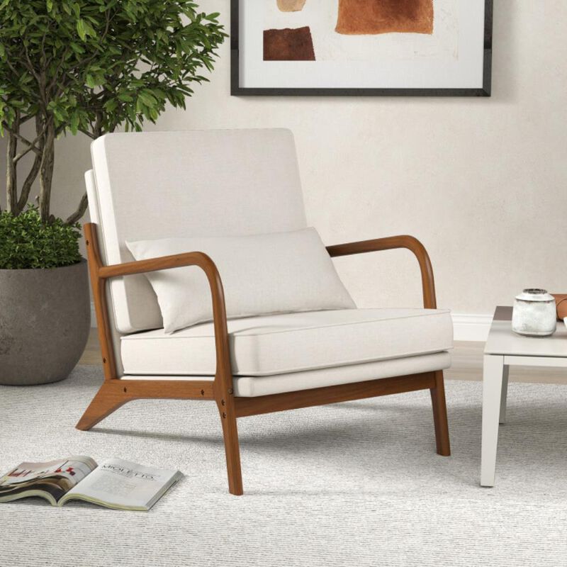 Hivvago Modern Accent Chair with Rubber Wood Armrests and Removable Back