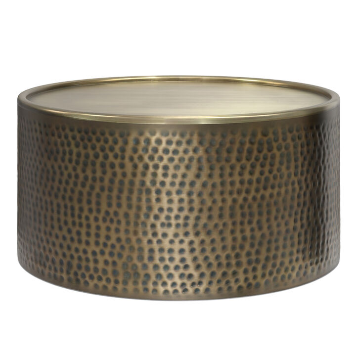 Corbin 32 inch Wide Boho Contemporary Coffee Table in Hammered Antique Gold Iron, Assembled