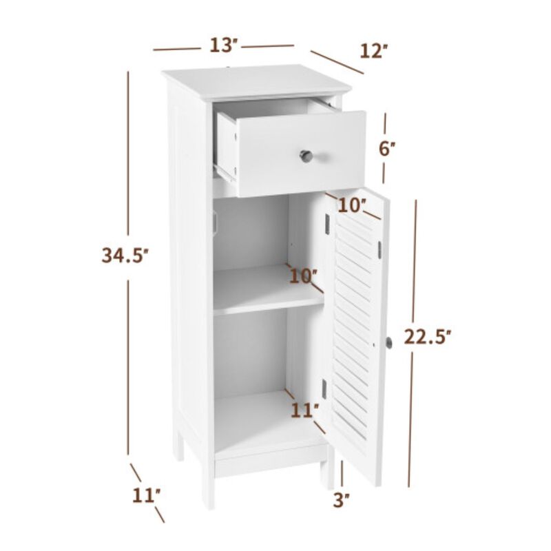 Wooden Bathroom Floor Storage Cabinet with Drawer and Shutter Door image number 5