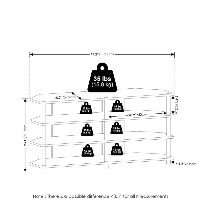 Econ Easy Assembly 4-Tier Corner TV Stand for TV up to 55-Inch, Blackwood/Black