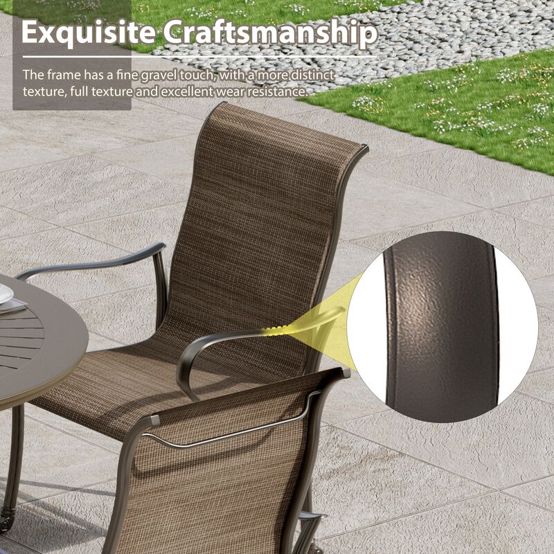 Mondawe Outdoor Cast Aluminum Dining Chair with Textilene Seat and High Back (Set of 4)