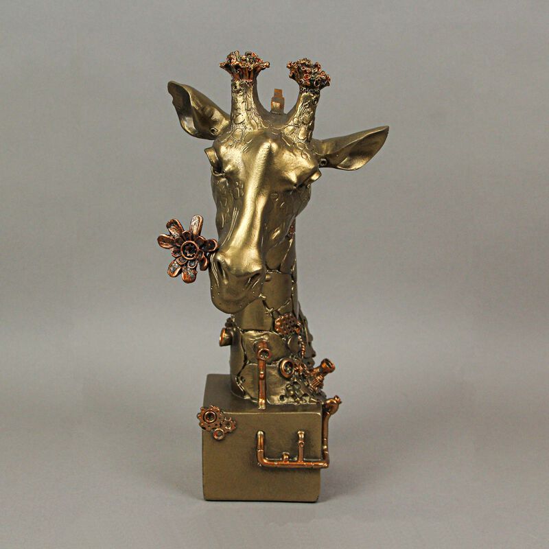 Resin Bronze Finish Steampunk Giraffe Sculpture Home Decor Statue Figurine Art image number 5
