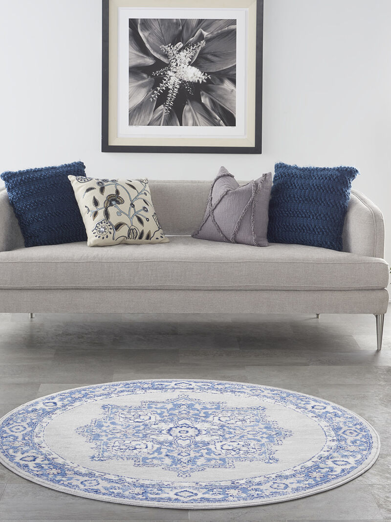 Whimsicle WHS03 Gray/Blue 5' x Round Rug