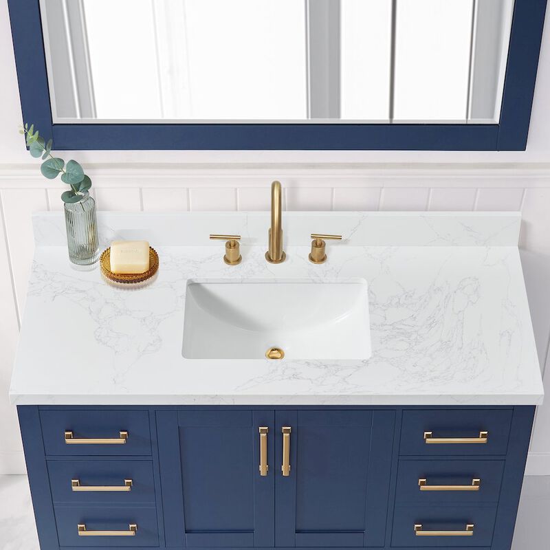Vinnova Design Composite Stone Vanity Top in Grain White with White Rectangular Single Sink