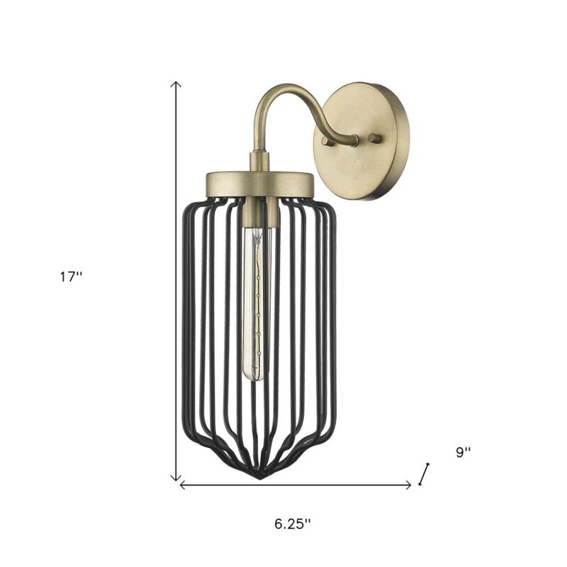 Hivvago Gold and Black Metal Cage Wall Sconce