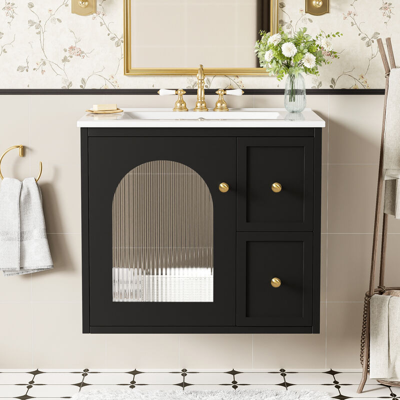 ELEMENT ACE Compact Wall Mounted Bathroom Vanity Set with Ceramic Sink and Storage Cabinet image number 1