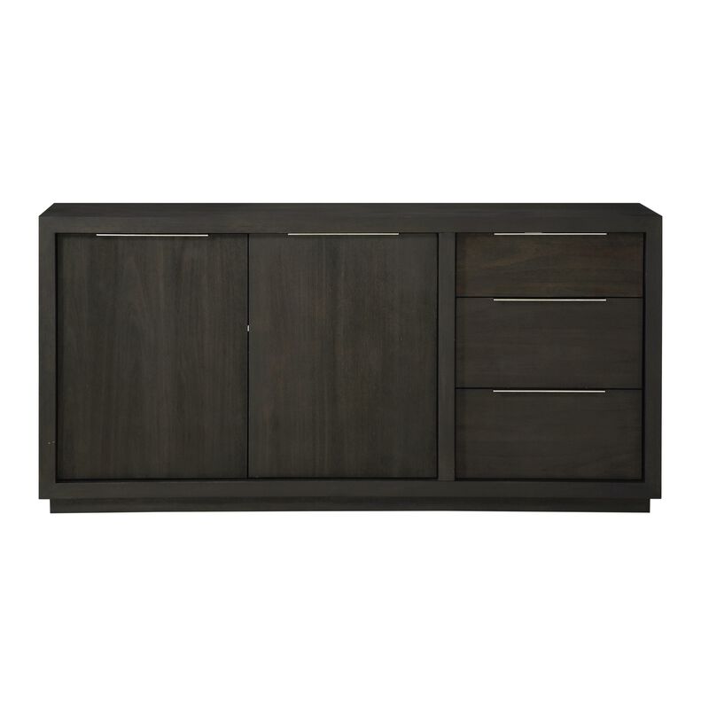 Wooden Rectangular Sideboard with Three Drawers and Double Door Cabinet, Gray