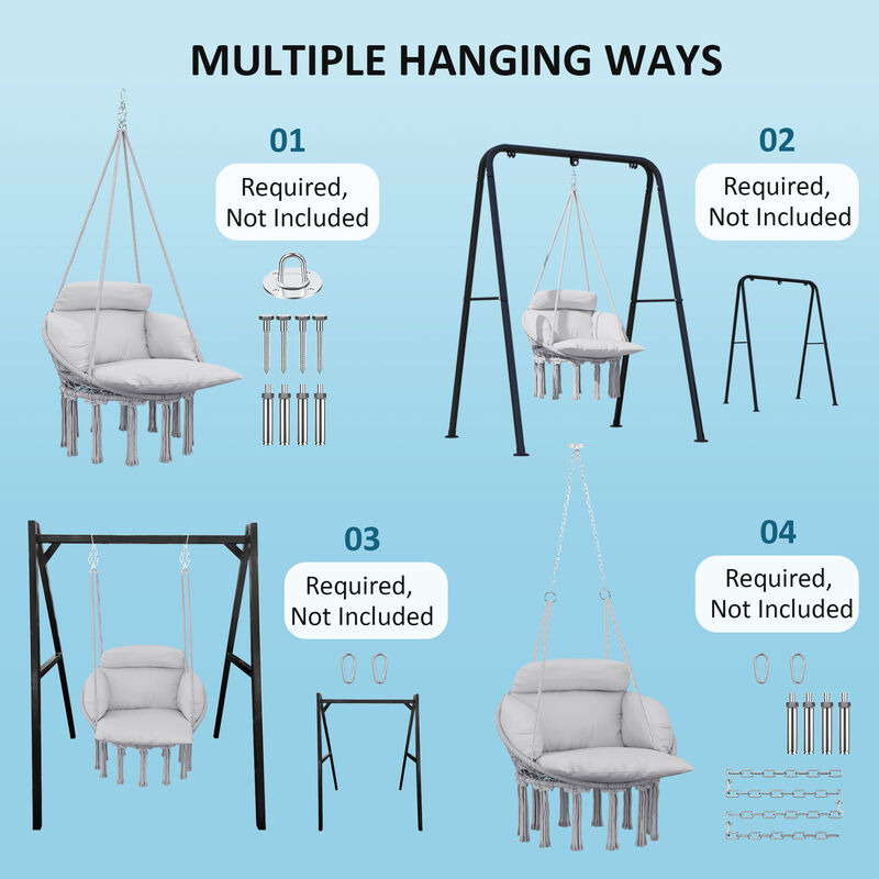 Hivvago Macrame Hammock Swing Chair with Cushion & Stand image number 6