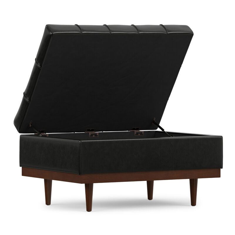 Mariah 34 inch Wide Contemporary Rectangle Coffee Table Storage Ottoman in Midnight Black  PU Black faux leather, Assembled image number 3