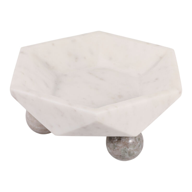 10x4" Marble Hexagon Bowl W/ball Feet, Wht/beige image number 5