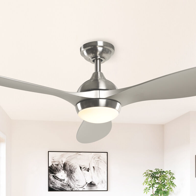56 in. Integrated LED Brushed Nickel Downrod Mount Ceiling Fan with Light and Remote