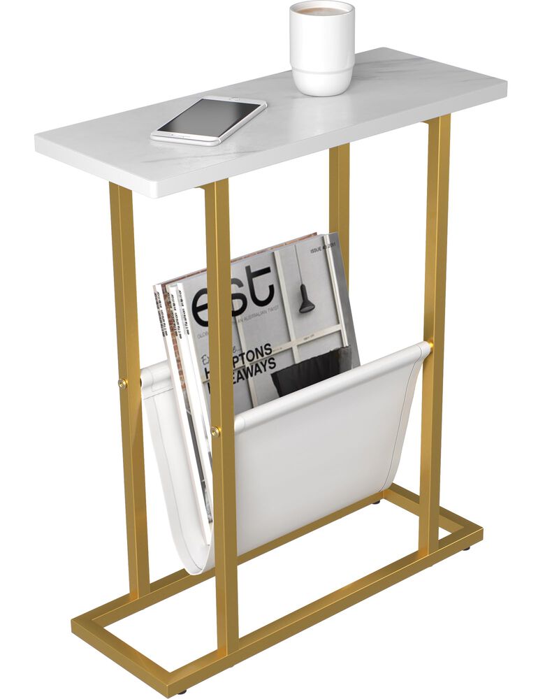 Yusong Small Narrow Side Table for Small Spaces, 17.7"" W Slim End Table Magazine Table Nighstand with Storage Holder, Accent Sk