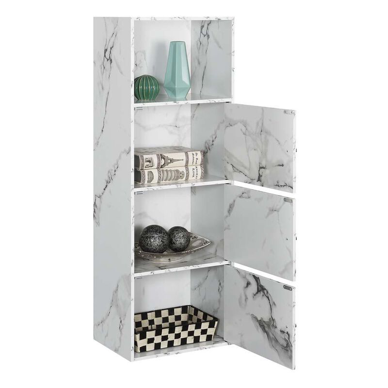 Convenience Concepts Xtra Storage 3 Door Cabinet with Shelf, White Faux Marble