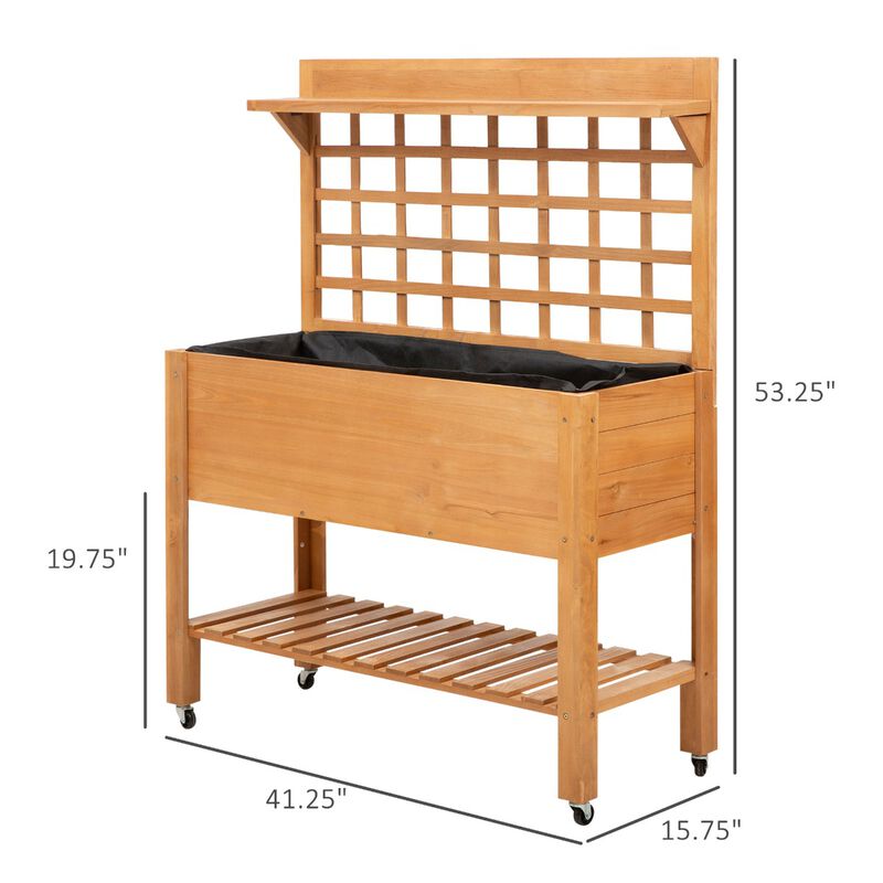 Hivvago Elevated Wooden Garden Bed with Shelf and Wheels image number 2