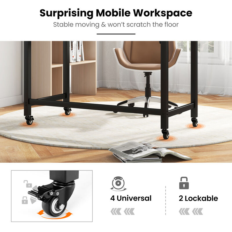 48" Rolling Computer Desk with Heavy-duty Metal Frame for Home and Office