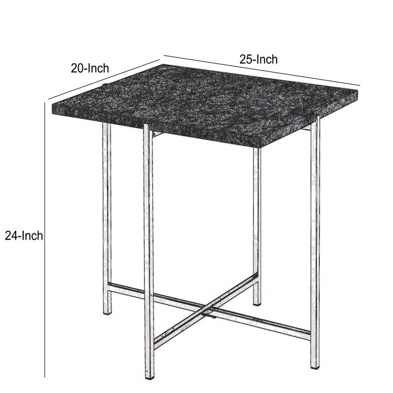 Contemporary Marble Top End Table with Trestle Base , Gray and Silver-Benzara