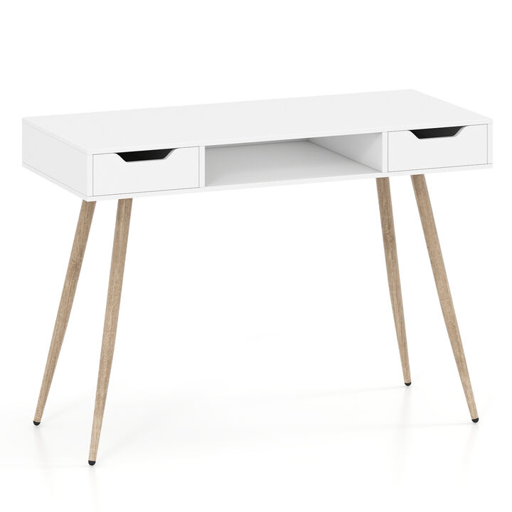 Modern Writing Desk with Metal Legs and Drawers for Home Office