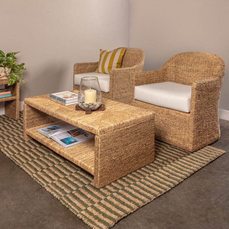 Woven Water Hyacinth & Acacia Wood Coffee Table image number 1