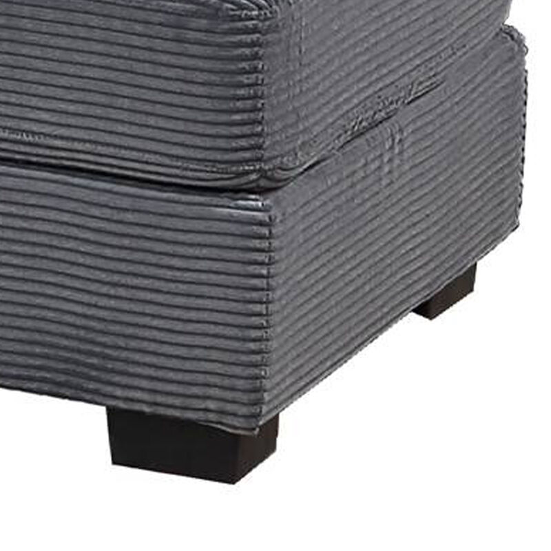 Lomi Cocktail Ottoman, Dark Gray Corduroy, Black Legs, 45 x 28 Inch - Benzara