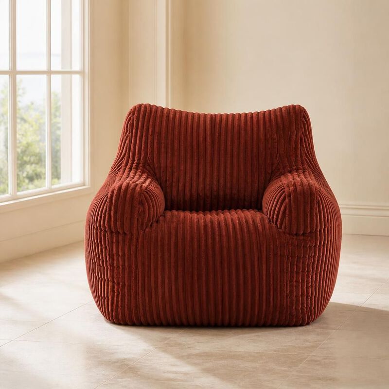 GOODSILO Soft Fluffy Corduroy Fabric Pre-Filled Memory Sponge Bean Bag Chair Comfortable Seating for Living Room Bedroom Indoor Relaxation image number 3
