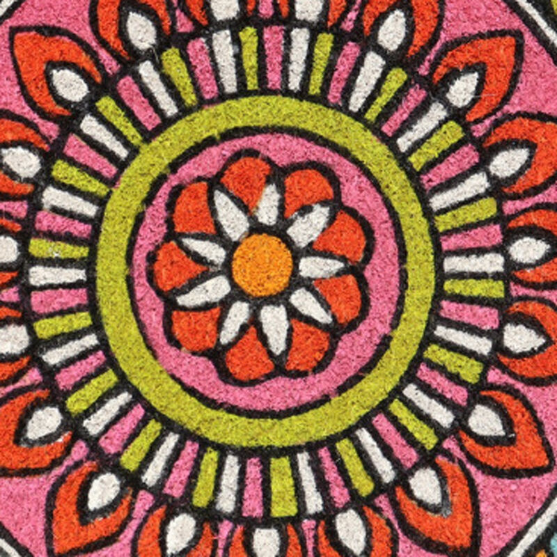 HomeRoots 18" X 30" Green and Pink Coir Abstract Outdoor Door Mat image number 2