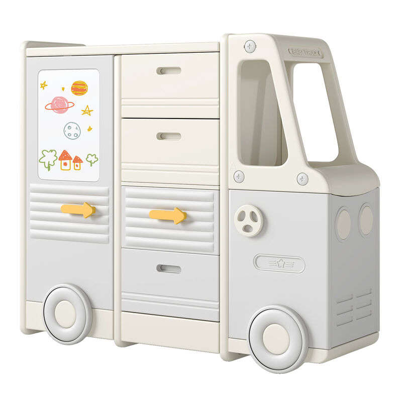 Bus Shaped Kids Toy Storage Cabinet with 4 Pull Out Drawers and Handles image number 0
