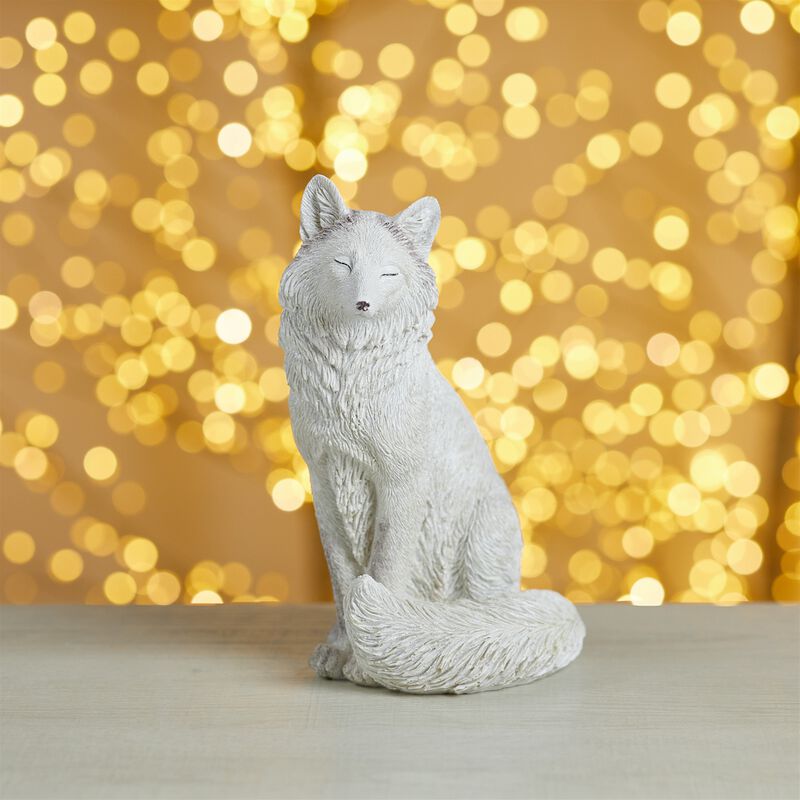 Set of 2 Winter Fox Figurines for Holiday Shelf, Tabletop, or Mantel Display