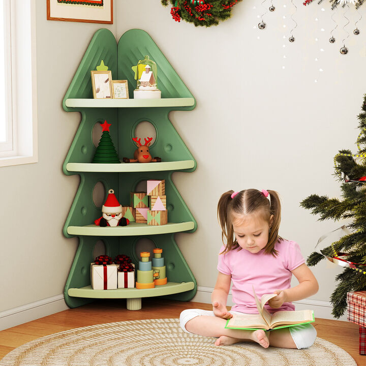 4-Tier Kids Room Corner Bookshelf with Baby Book Display Green