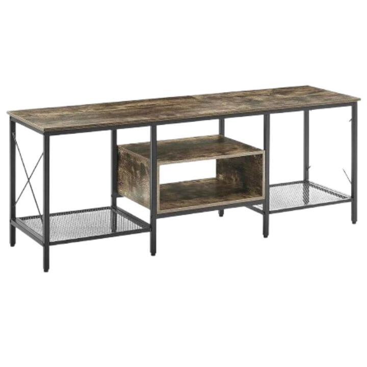 Hivvago Industrial Farmhouse Metal Wood TV Stand with Media Storage Shelves