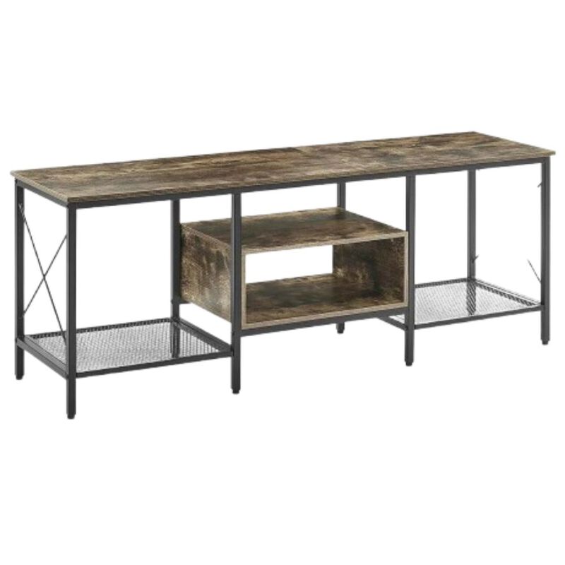 Hivvago Industrial Farmhouse Metal Wood TV Stand with Media Storage Shelves