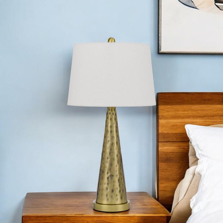 Hivvago 27" Antiqued Brass Metal Geometric Table Lamp With White Empire Shade