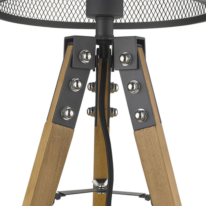 Hivvago 20" Brown Solid Wood Tripod Table Lamp With Black Drum Shade
