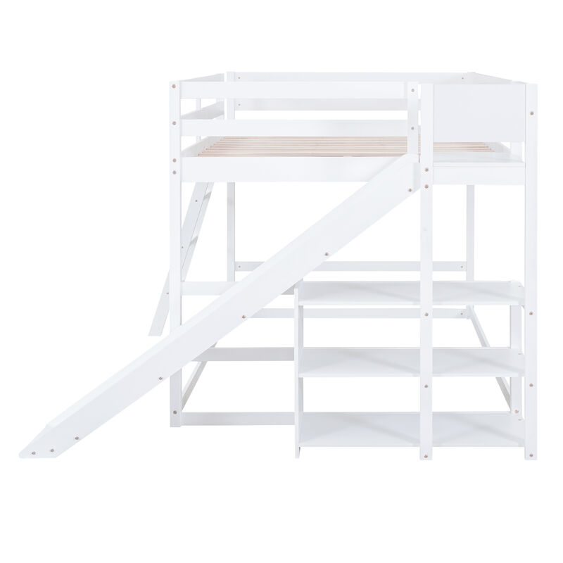 Whisen Full over Full Bunk Bed with Slide & Shelves, Solid Pine for Kids Bedroom image number 5