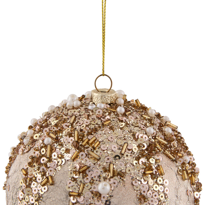 4" Gold Mercury with Beads Shatterproof Christmas Ball Ornament image number 2