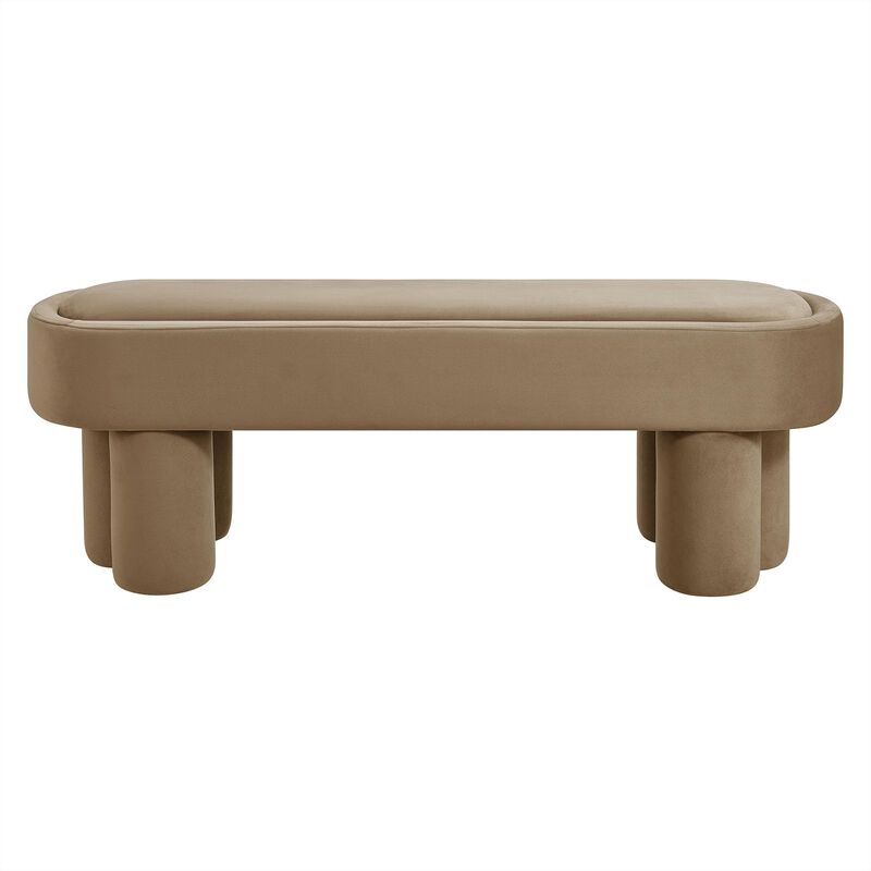 Mossi 52" Modern Oval Performance Velvet Bench in Alabster image number 6