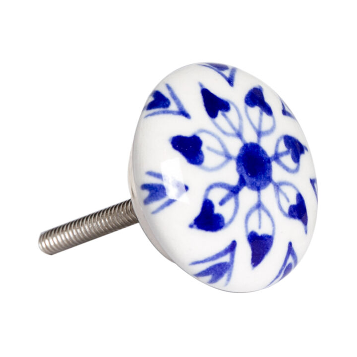 HomeRoots Set of Eight Blue And White Ceramic And Metal Drawer Pull Knobs