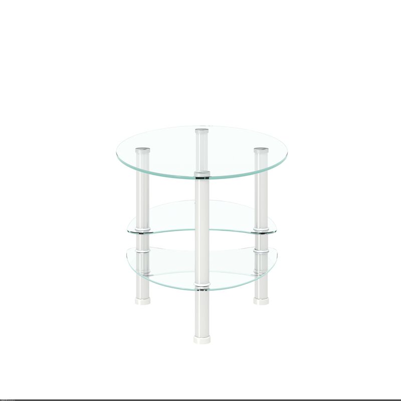 Transparent Oval Glass Coffee Table, Modern Table with Stainless Steel Leg