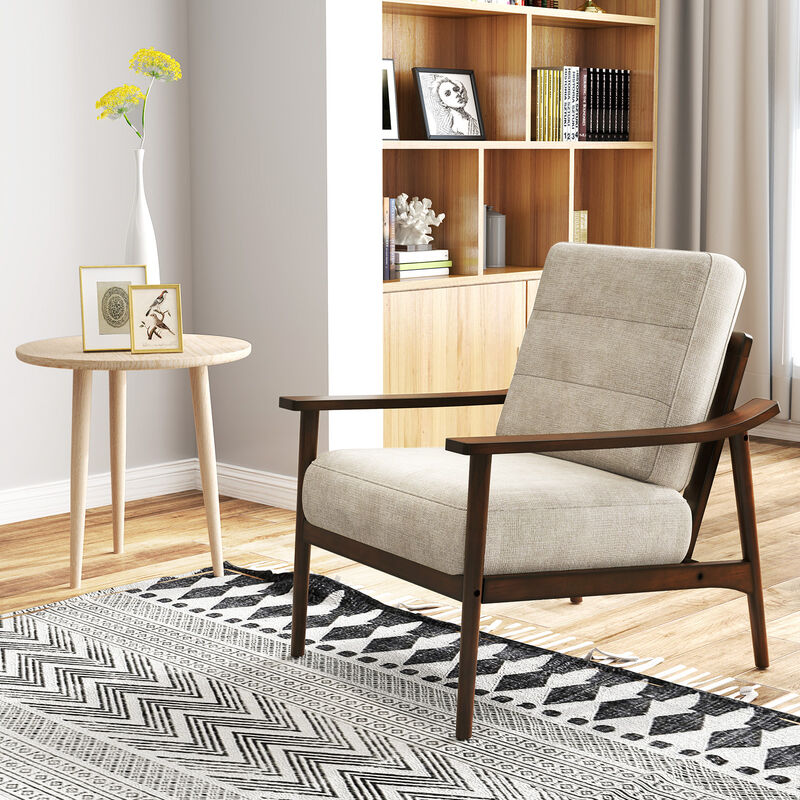 Rubber Wood Frame Modern Accent Chair with Armrests for Living Room Decor