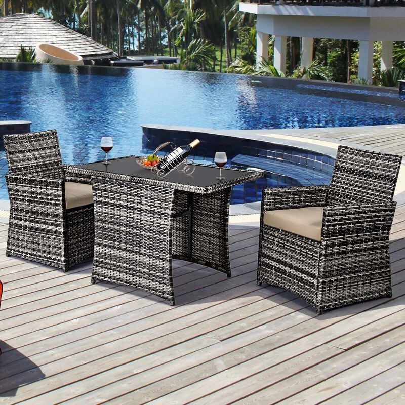3-Piece Outdoor Patio Rattan Wicker Furniture Set, Stylish and Comfortable Seating