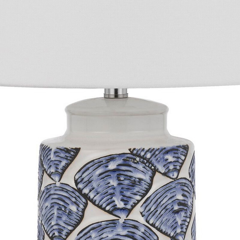 27 Inch Coastal Ceramic Table Lamp, Dimmer, Sea Shells, Blue-Benzara