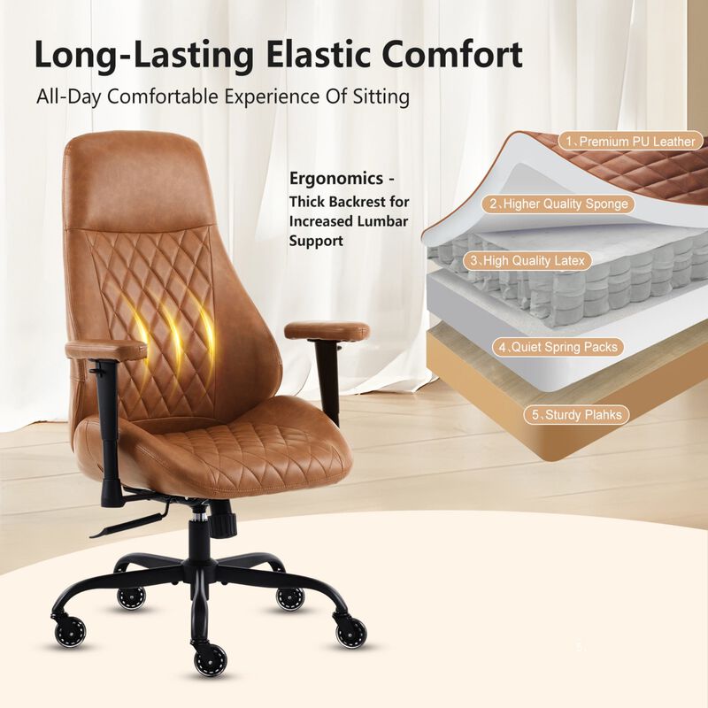 High Back Ergonomic Leather Office Chair with Lumbar Support, Adjustable Armrests, Silent Casters &ndash; Home Executive Desk Chair image number 6