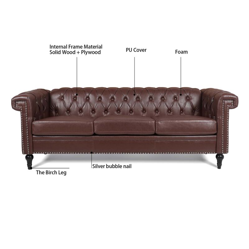 Traditional Square Arm 3-Seater Sofa with Removable Cushions
