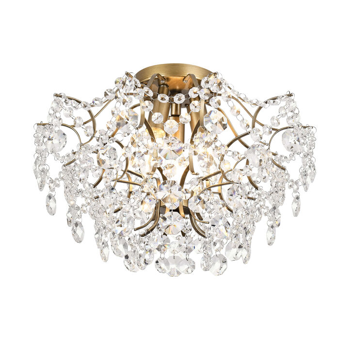 Alice Elegant Indoor 3-light Brushed Brass Crystal Flush Mount