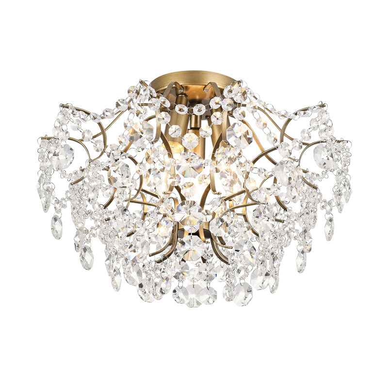 Alice Elegant Indoor 3-light Brushed Brass Crystal Flush Mount image number 0
