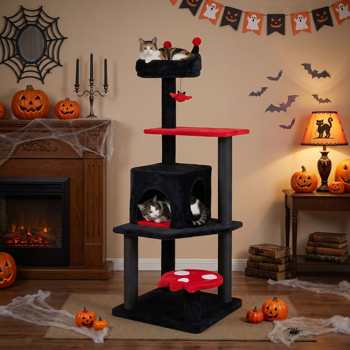 Halloween Cat Tower with Padded Platform and Hanging Toy