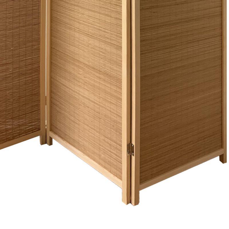 3 Panel Bamboo Shade Roll Room Divider, Natural Brown-Benzara