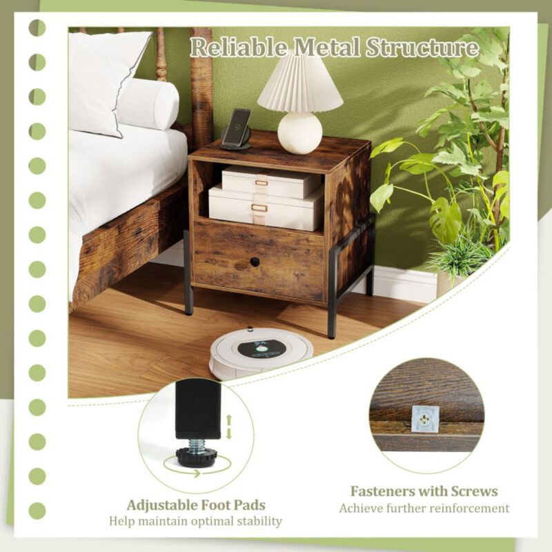 Hivvago Nightstand with Charging Station and Drawer Sofa Side Table