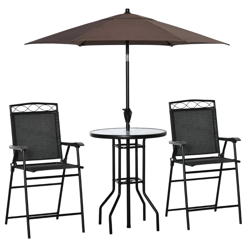 Black Patio Dining: 4-Piece Bar Set with Umbrella and Folding Chairs